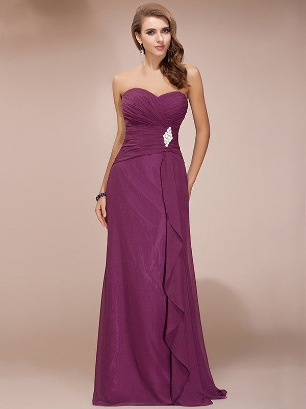 Charming Sweetheart Sleeveless Long Beading Ruffles Chiffon Bridesmaid Dresses