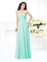 A-Line Charming Sweetheart Sleeveless Long Chiffon Bridesmaid Dresses