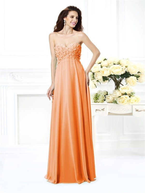 A-Line Charming Sweetheart Sleeveless Long Chiffon Bridesmaid Dresses