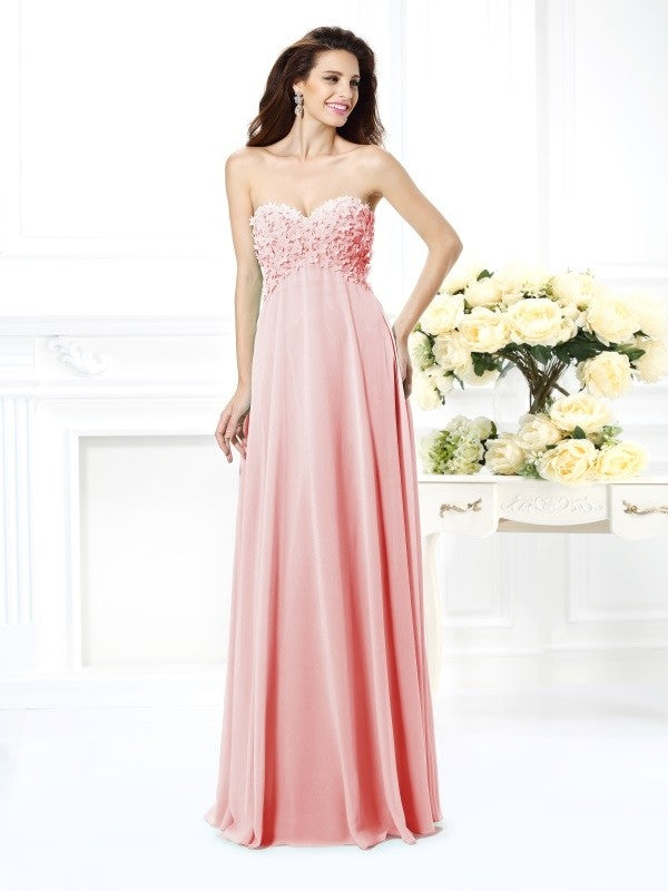 A-Line Charming Sweetheart Sleeveless Long Chiffon Bridesmaid Dresses