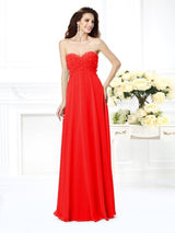 A-Line Charming Sweetheart Sleeveless Long Chiffon Bridesmaid Dresses