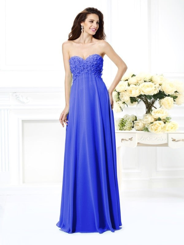 A-Line Charming Sweetheart Sleeveless Long Chiffon Bridesmaid Dresses