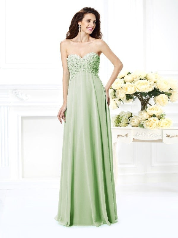 A-Line Charming Sweetheart Sleeveless Long Chiffon Bridesmaid Dresses