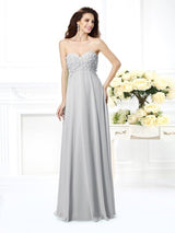 A-Line Charming Sweetheart Sleeveless Long Chiffon Bridesmaid Dresses