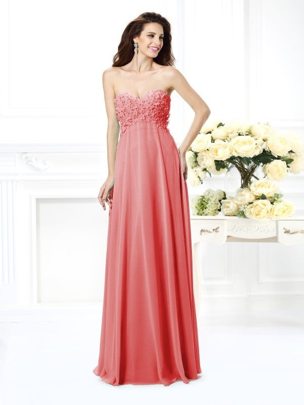 A-Line Charming Sweetheart Sleeveless Long Chiffon Bridesmaid Dresses