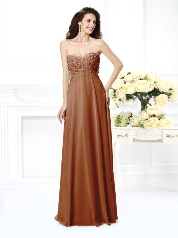 A-Line Charming Sweetheart Sleeveless Long Chiffon Bridesmaid Dresses