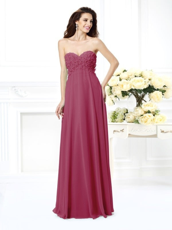 A-Line Charming Sweetheart Sleeveless Long Chiffon Bridesmaid Dresses