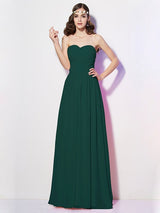 A-Line Charming Sweetheart Sleeveless Long Pleats Chiffon Bridesmaid Dresses