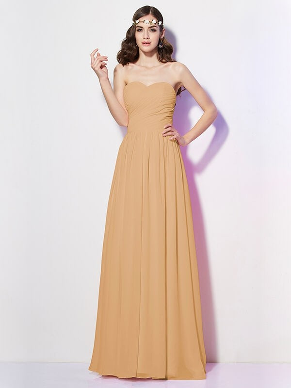 A-Line Charming Sweetheart Sleeveless Long Pleats Chiffon Bridesmaid Dresses