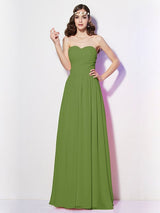 A-Line Charming Sweetheart Sleeveless Long Pleats Chiffon Bridesmaid Dresses