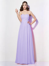 A-Line Charming Sweetheart Sleeveless Long Pleats Chiffon Bridesmaid Dresses