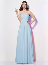 A-Line Charming Sweetheart Sleeveless Long Pleats Chiffon Bridesmaid Dresses