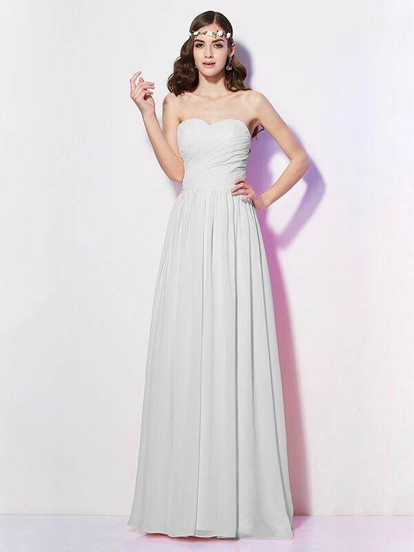 A-Line Charming Sweetheart Sleeveless Long Pleats Chiffon Bridesmaid Dresses