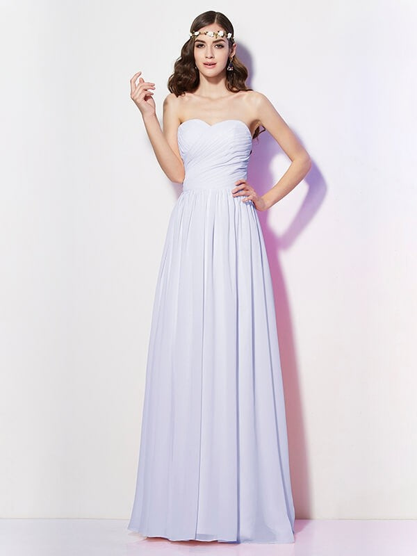 A-Line Charming Sweetheart Sleeveless Long Pleats Chiffon Bridesmaid Dresses