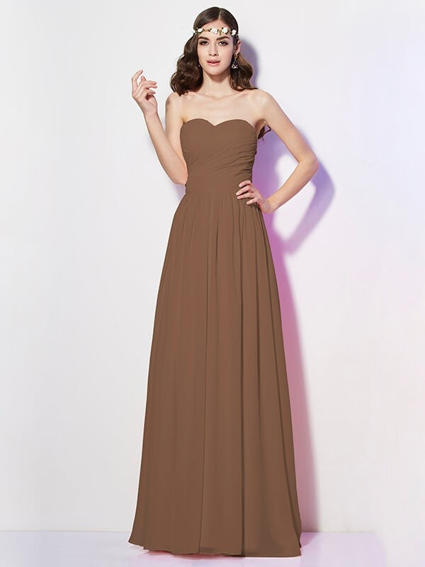 A-Line Charming Sweetheart Sleeveless Long Pleats Chiffon Bridesmaid Dresses