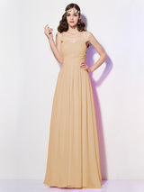 A-Line Charming Sweetheart Sleeveless Long Pleats Chiffon Bridesmaid Dresses