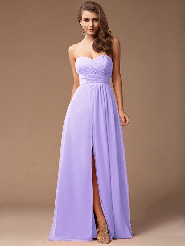 Charming Sweetheart Sleeveless Long Ruffles Chiffon Bridesmaid Dresses