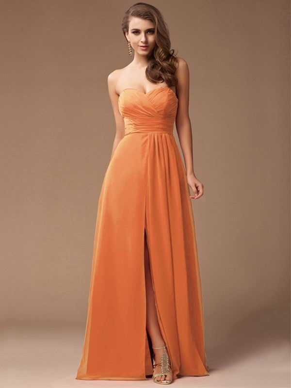 Charming Sweetheart Sleeveless Long Ruffles Chiffon Bridesmaid Dresses