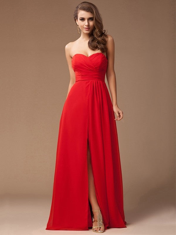 Charming Sweetheart Sleeveless Long Ruffles Chiffon Bridesmaid Dresses