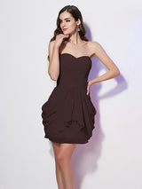 A-Line Charming Sweetheart Sleeveless Pleats Short Chiffon Bridesmaid Dresses