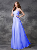 A-Line Charming Sweetheart Sleeveless Ruched Long Chiffon Bridesmaid Dresses