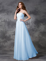 A-Line Charming Sweetheart Sleeveless Ruched Long Chiffon Bridesmaid Dresses