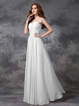 A-Line Charming Sweetheart Sleeveless Ruched Long Chiffon Bridesmaid Dresses