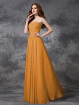 A-Line Charming Sweetheart Sleeveless Ruched Long Chiffon Bridesmaid Dresses