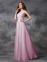 A-Line Charming Sweetheart Sleeveless Ruched Long Chiffon Bridesmaid Dresses