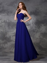 A-Line Charming Sweetheart Sleeveless Ruched Long Chiffon Bridesmaid Dresses