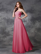 A-Line Charming Sweetheart Sleeveless Ruched Long Chiffon Bridesmaid Dresses