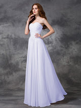 A-Line Charming Sweetheart Sleeveless Ruched Long Chiffon Bridesmaid Dresses