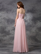 A-Line Charming Sweetheart Sleeveless Ruched Long Chiffon Bridesmaid Dresses