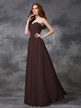 A-Line Charming Sweetheart Sleeveless Ruched Long Chiffon Bridesmaid Dresses