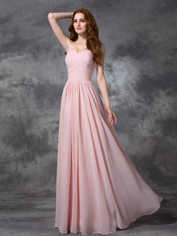 Gorgeous Sweetheart Sleeveless Ruched Long Chiffon Bridesmaid Dresses