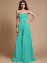 A-Line Charming Sweetheart Sleeveless Ruffles Chiffon Long Bridesmaid Dresses