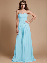 A-Line Charming Sweetheart Sleeveless Ruffles Chiffon Long Bridesmaid Dresses