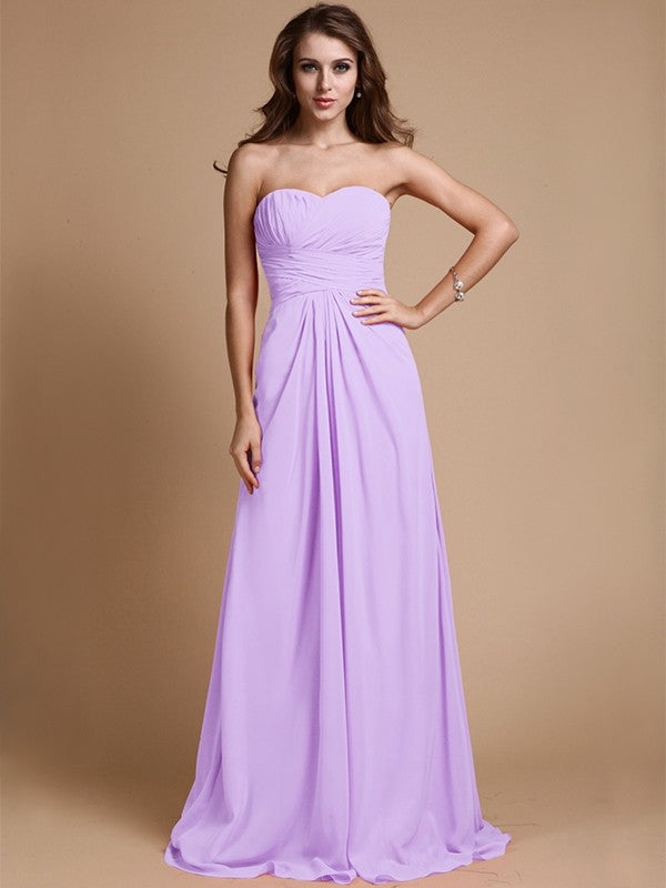 A-Line Charming Sweetheart Sleeveless Ruffles Chiffon Long Bridesmaid Dresses