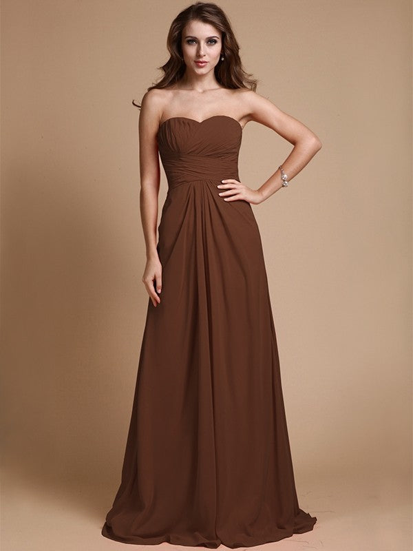 A-Line Charming Sweetheart Sleeveless Ruffles Chiffon Long Bridesmaid Dresses