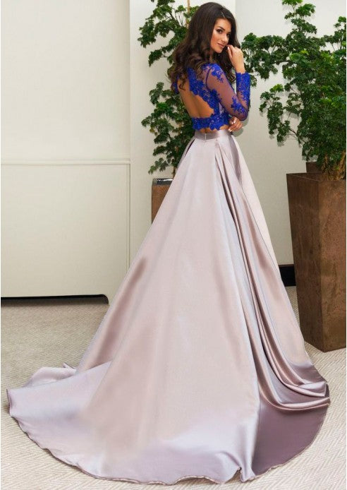 Shop lastest Two Piece Formal Dress Long Sleeves Lace Evening Dress with free custom made service. Try elegant two pieces prom dress,  formal gowns,  two piece evening dress,  and lace Prom Party Gowns on sale.