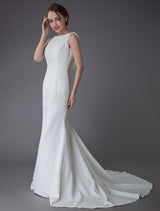 Wedding Dresses Ivory Sheath Simple Bridal Dress Cowl Back Beach Wedding Gowns With Train