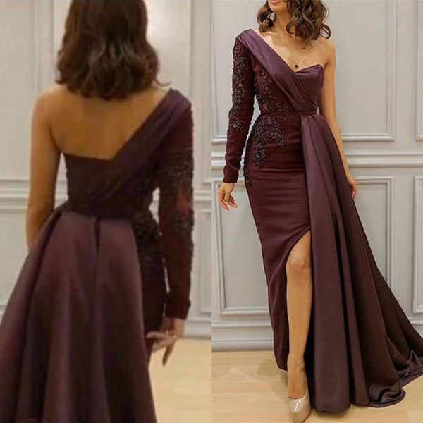 stylesnuggle offers new Graceful Asymmetric Splicing One Shoulder Appliques Spandex Satin Party Dresses Floor Length Open Back Evening Gowns With Waist Band at cheap prices. It is a gorgeous Column Prom Dresses, Evening Dresses in Satin, Lace,  which meets all your requirement.