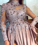 stylesnuggle offers Graceful High Neck Lace Appliques Prom Dresses With Split See Through Evening Gowns at cheap prices from Elastic Silk-like Satin, Lace to A-line Floor-length. They are Gorgeous yet affordable Long Sleevess Prom Dresses. You will become the most shining star with the dress on.