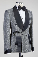 Discover the very best Gray Double Breasted Jacquard Wedding Men Suits with Black Lapel for work,prom and wedding occasions at stylesnuggle. Custom made Gray Shawl Lapel mens suits with high quality.