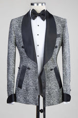 Discover the very best Gray Double Breasted Jacquard Wedding Men Suits with Black Lapel for work,prom and wedding occasions at stylesnuggle. Custom made Gray Shawl Lapel mens suits with high quality.