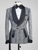 Discover the very best Gray Double Breasted Jacquard Wedding Men Suits with Black Lapel for work,prom and wedding occasions at stylesnuggle. Custom made Gray Shawl Lapel mens suits with high quality.