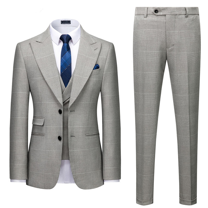 Gray Plaid Designer Peaked Lapel Slim Fit Men Suit for Prom-stylesnuggle