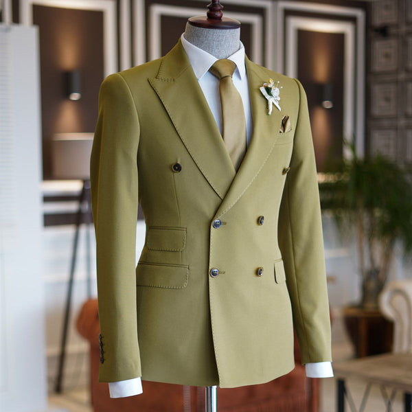 Green Peaked Lapel Double Breasted Men's Prom Suits-stylesnuggle