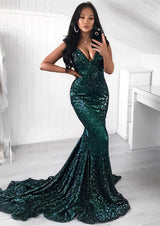 Find the Green Sequins Prom Party Gowns| Mermaid Evening Party Dress with lowest price and top quality at stylesnuggle,  free shipping & free customizing,  check out today.