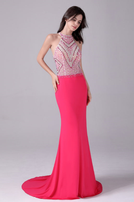 Halter Floor Length Sleeveless Backless Beading mother's dress-stylesnuggle